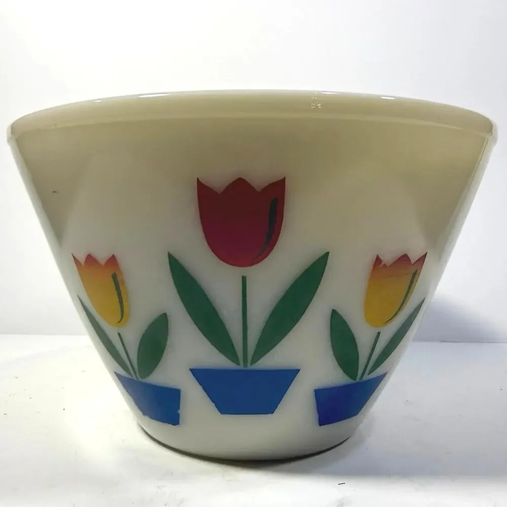 Rare Fire King Tulip Bowls Milk Glass Nesting Bowls Splash Proof Full Set of 4
